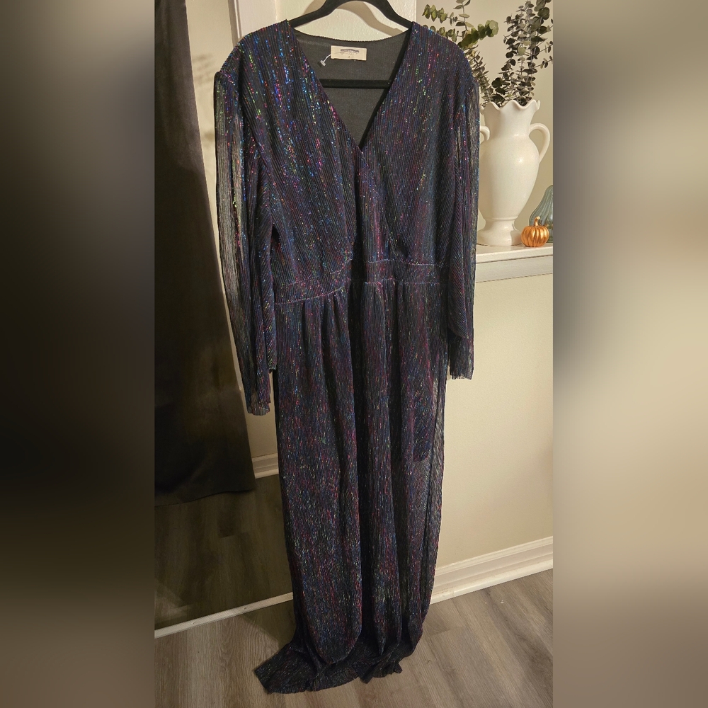 A Beautiful Soul Maxi V-Neck Glitter Evening Dress-Black with Iridescent Sparkle